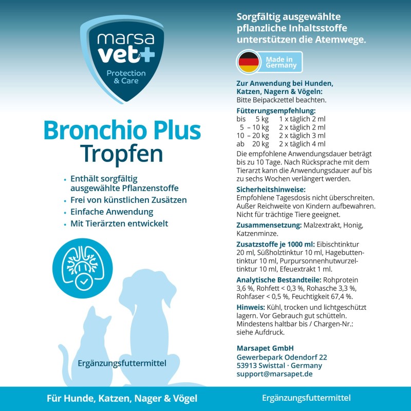 Marsavet Bronchio Plus Druppels – Ondersteuning voor Luchtwegen – etiket