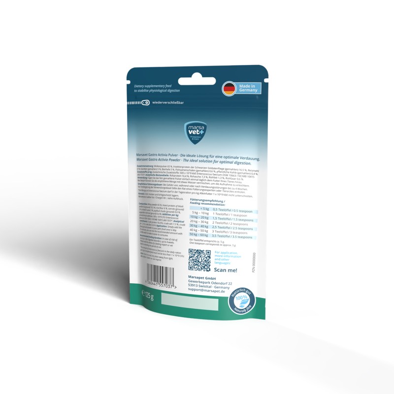 Marsavet Gastro Activia Poudre – Aliment complémentaire diététique pour chiens et chats, soutient la digestion et normalise le tractus gastro-intestinal – back view