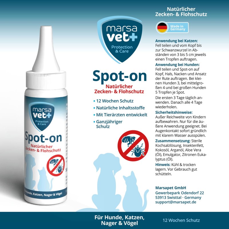 Marsavet Spot-on – Protection tiques & puces 50 ml – label