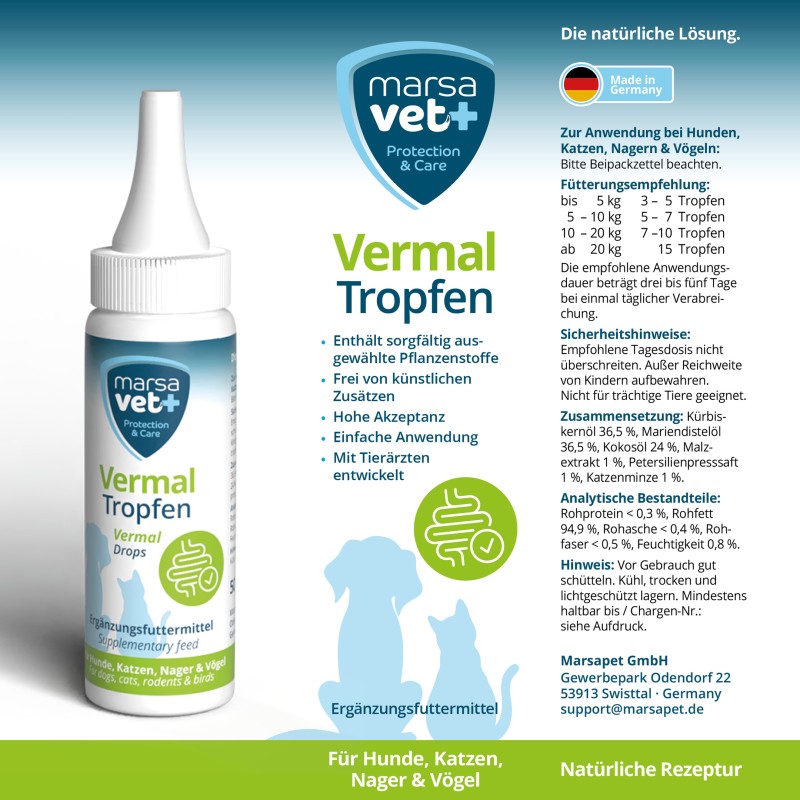 Marsavet Vermal Druppels – Na Wormbesmetting 50 ml – label