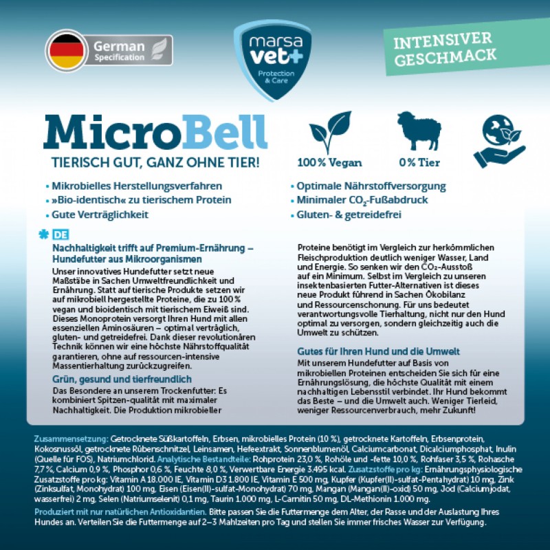 MicroBell Natvoer 300 g – label
